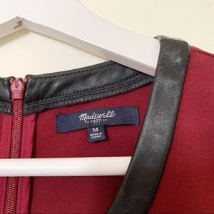 Madewell Leather Trim Burgundy Flare Dress